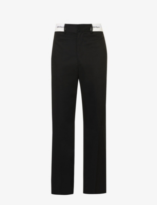 Palm Angels Contrasting-waistband Tapered Trousers In Black Off White
