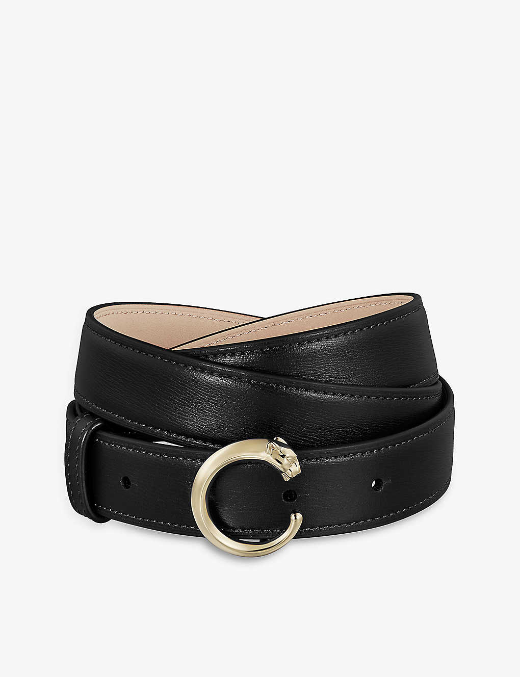 Shop Cartier Panthère De  Medium Buckled Leather Belt In Black