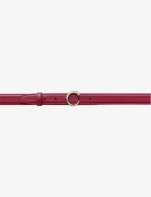 Shop Cartier Panthère De  Medium Buckled Leather Belt In Red