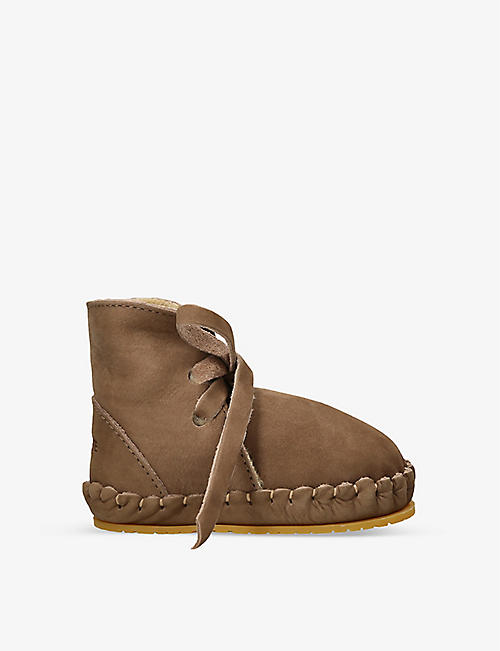 DONSJE: Pina shearling-lined top-stitch leather boots 6-12 months