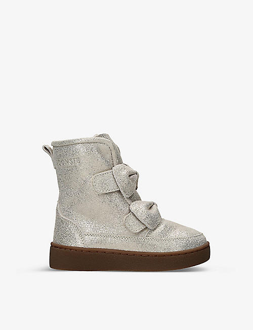 DONSJE: Isa metallic bow-embellished leather ankle boots 2-6 years