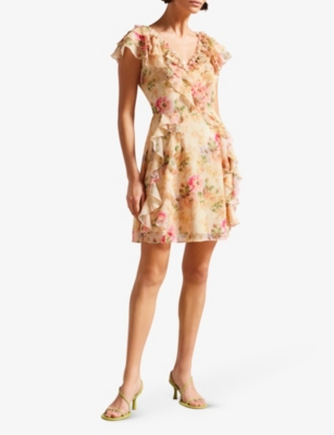 Shop Ted Baker Women's Tan Ammiah Ruffle-trim Woven Mini Dress