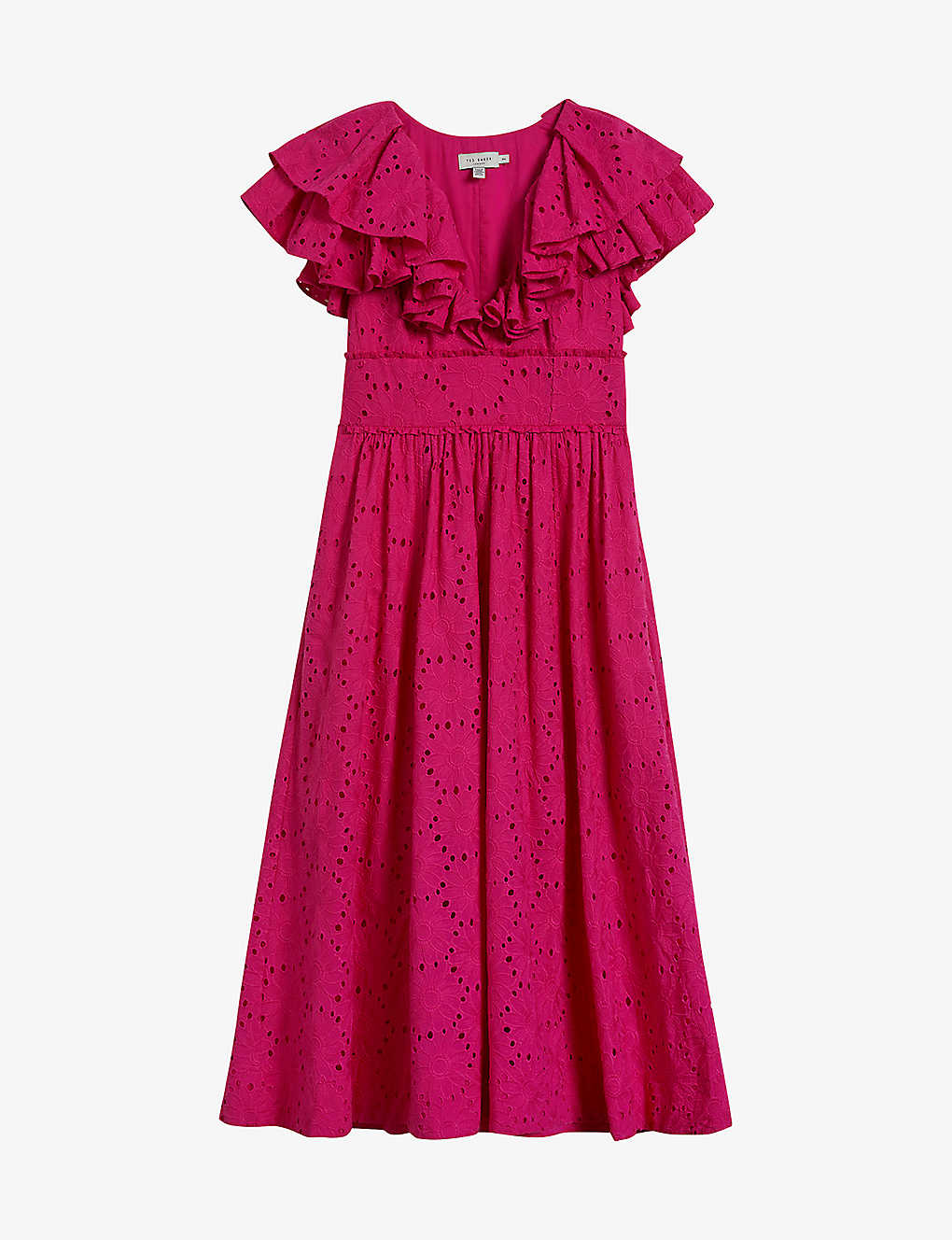 Shop Ted Baker Women's Brt-pink Mirza Ruffle-trim Cotton Midi Dress