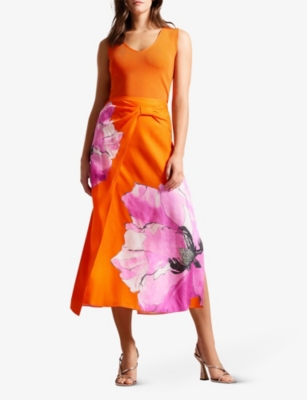 Shop Ted Baker Womens Brt-orange Bethhie Floral-print Woven Maxi Skirt