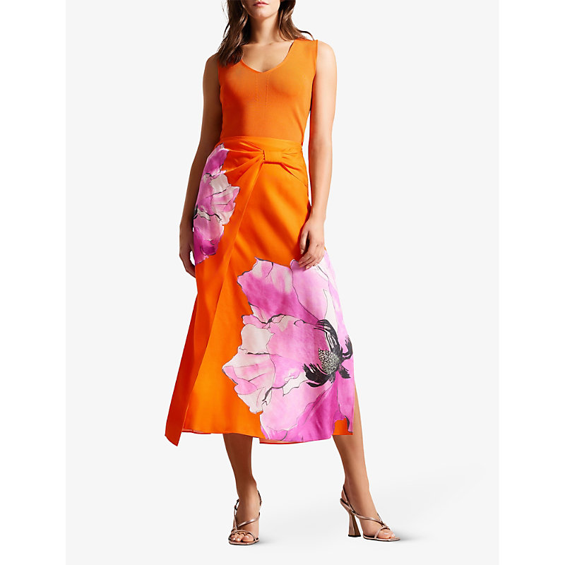 Shop Ted Baker Womens Brt-orange Bethhie Floral-print Woven Maxi Skirt