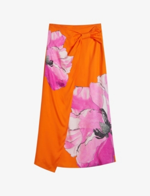 Shop Ted Baker Womens Brt-orange Bethhie Floral-print Woven Maxi Skirt