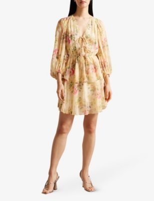 Shop Ted Baker Women's Tan Tamziiy Floral-print Woven Mini Dress