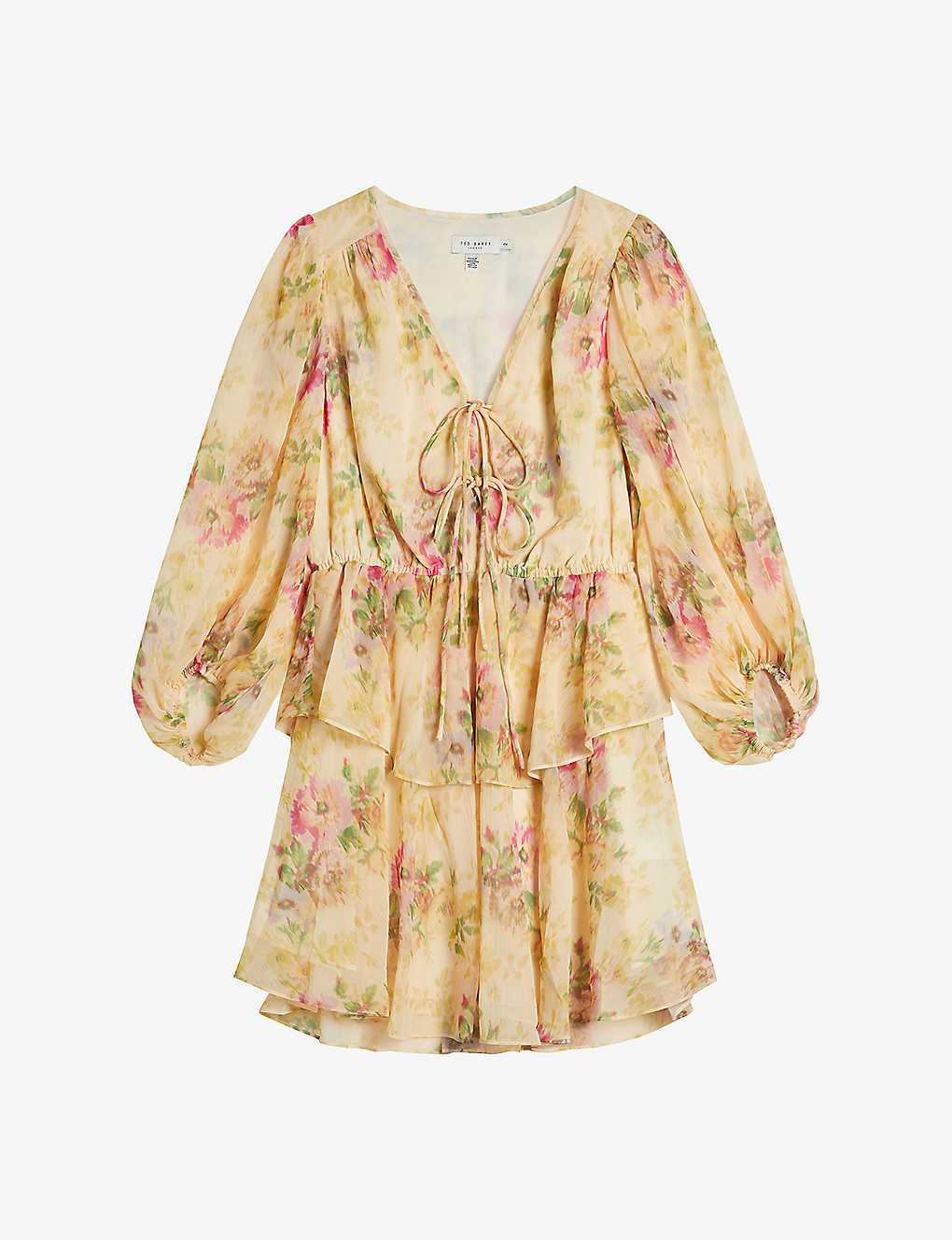 Shop Ted Baker Tamziiy Floral-print Woven Mini Dress In Tan