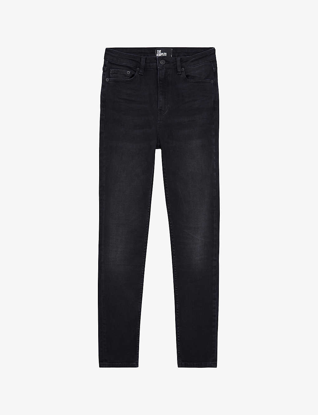 The Kooples Womens Black Logo-embellished Slim-fit Mid-rise Stretch Denim Jeans