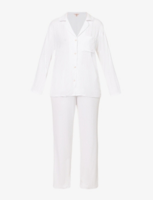 Eberjey Gisele Ribbed Long Pajama Set In White