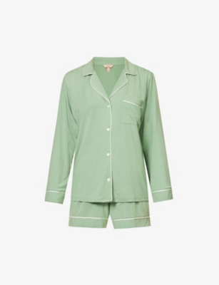 Eberjey Gisele Jersey Knit Pajamas In Mineral Green/ivory