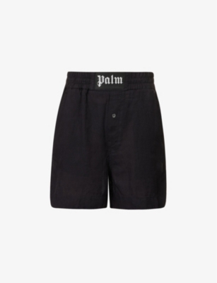 Palm Angels Logo-patch Linen Shorts In Black Black