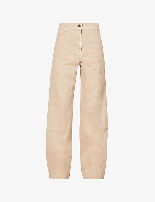 PALM ANGELS: Bull brand-patch wide-leg mid-rise cotton trousers