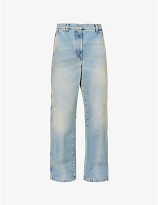 PALM ANGELS: Distressed straight-leg mid-rise jeans