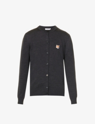 Maison Kitsuné Grey Fox Head Patch Adjusted Cardigan In Anthracite Melange