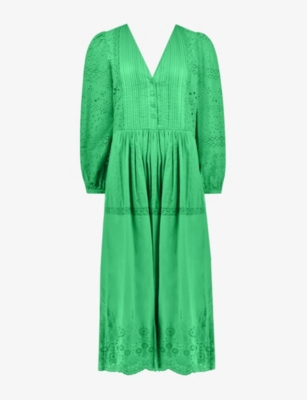 Ro&zo Broderie-anglaise Cotton Midi Dress In Green | ModeSens
