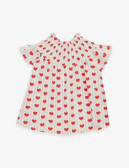 KONGES SLOJD: Vivi striped heart-print organic-cotton dress 6 months-3 years