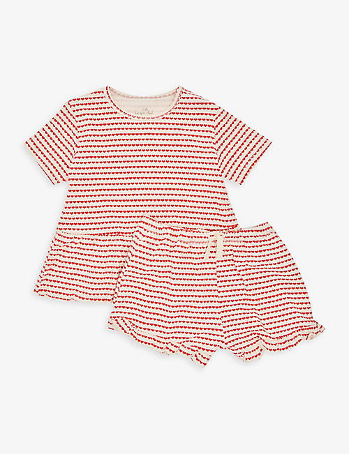 KONGES SLOJD: Heart-print frilled stretch-organic cotton dress and shorts set 9 months-4 years