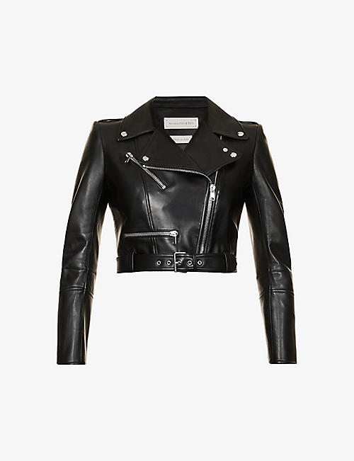 ALEXANDER MCQUEEN: Notched-collar cropped leather jacket