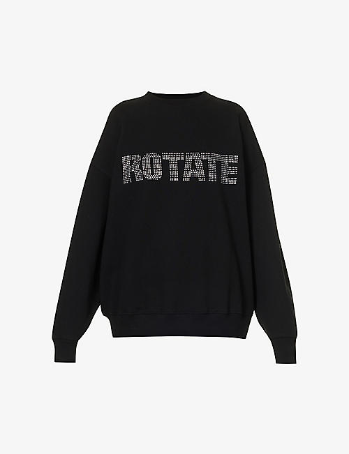 ROTATE SUNDAY: Crystal-embellished logo-print organic-cotton sweatshirt