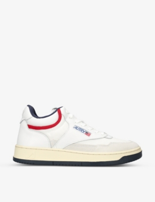 Autry Brand-patch Two-tone Leather Mid-top Trainers In White/red