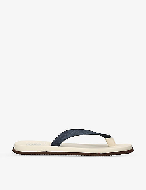 BRUNELLO CUCINELLI: Suede and leather flip flops