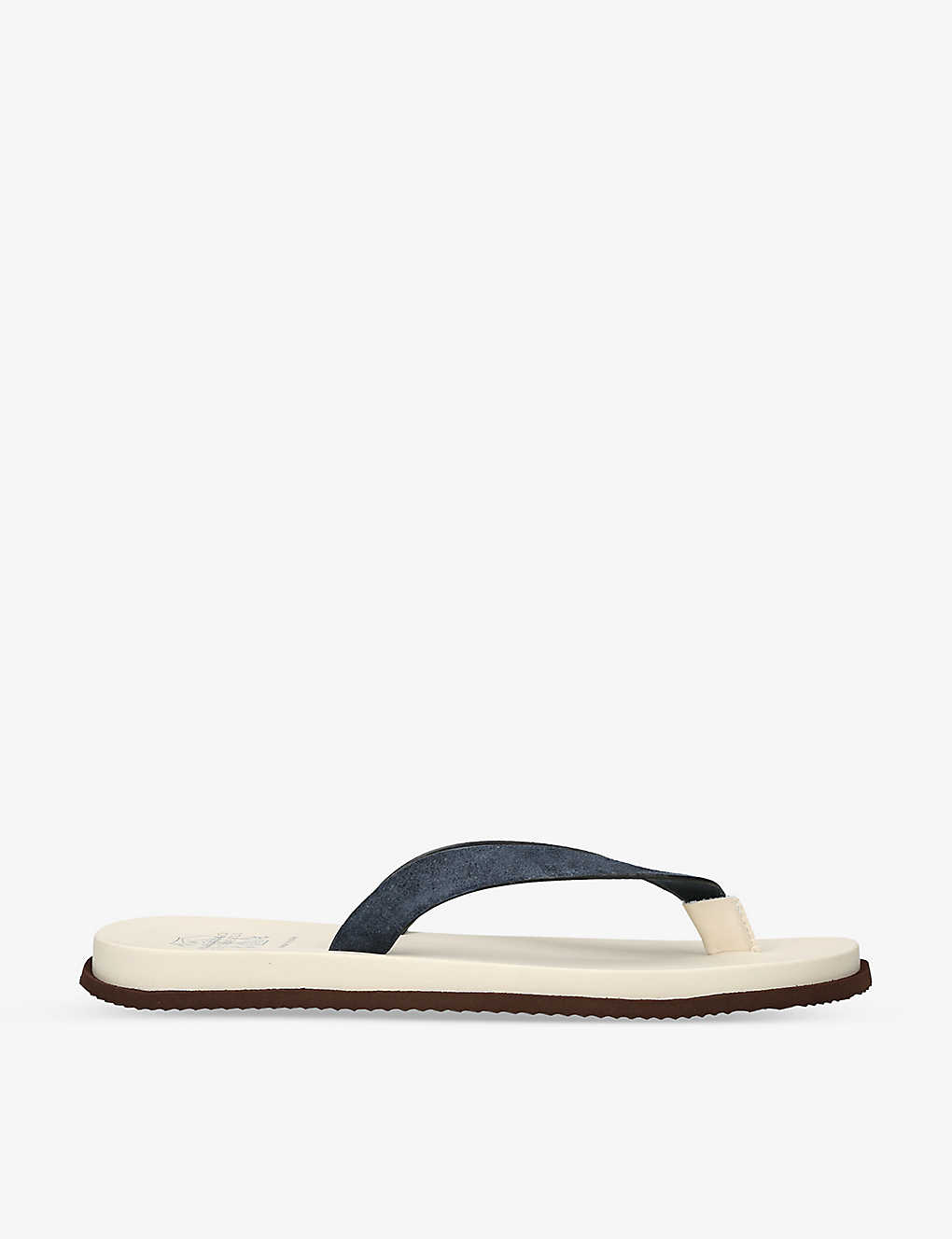 Shop Brunello Cucinelli White/navy Suede And Leather Flip Flops