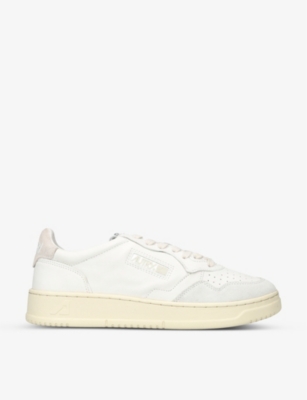 Autry Mens White Open Low Contrast-panel Leather And Suede Low-top Trainers
