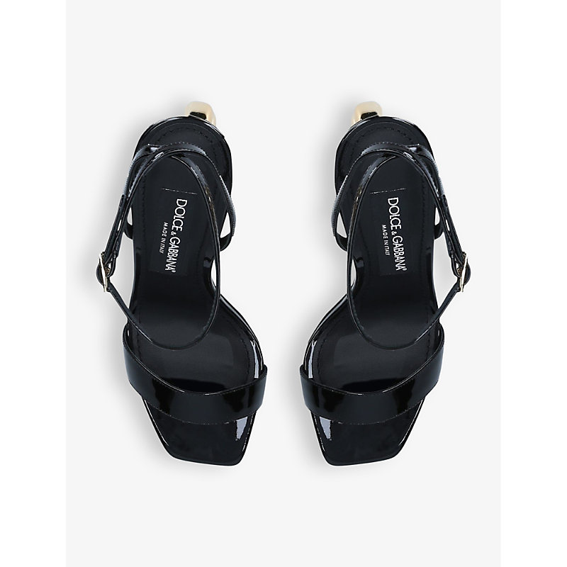 Shop Dolce & Gabbana Women's Black Block-logo Leather Heeled Sandals