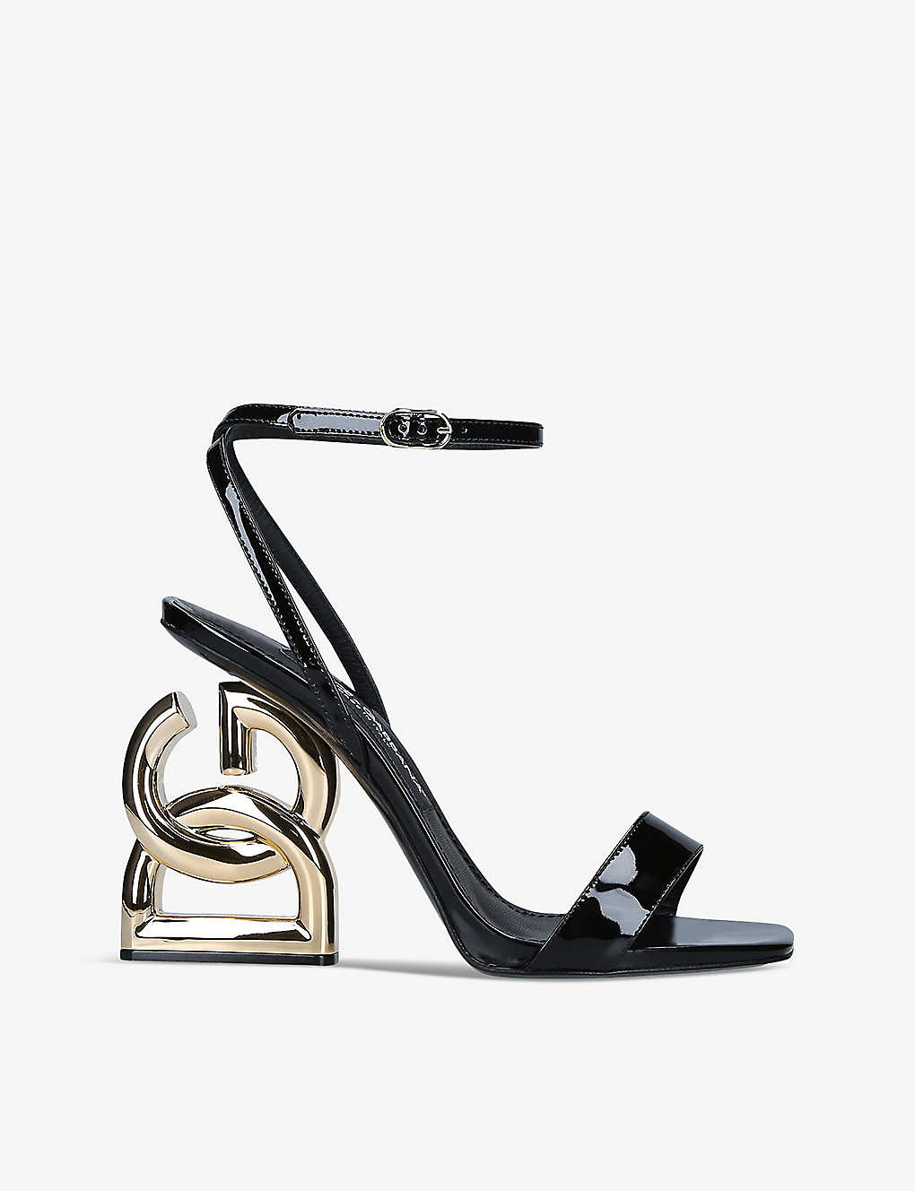 Dolce & Gabbana Block-logo Leather Heeled Sandals In Black
