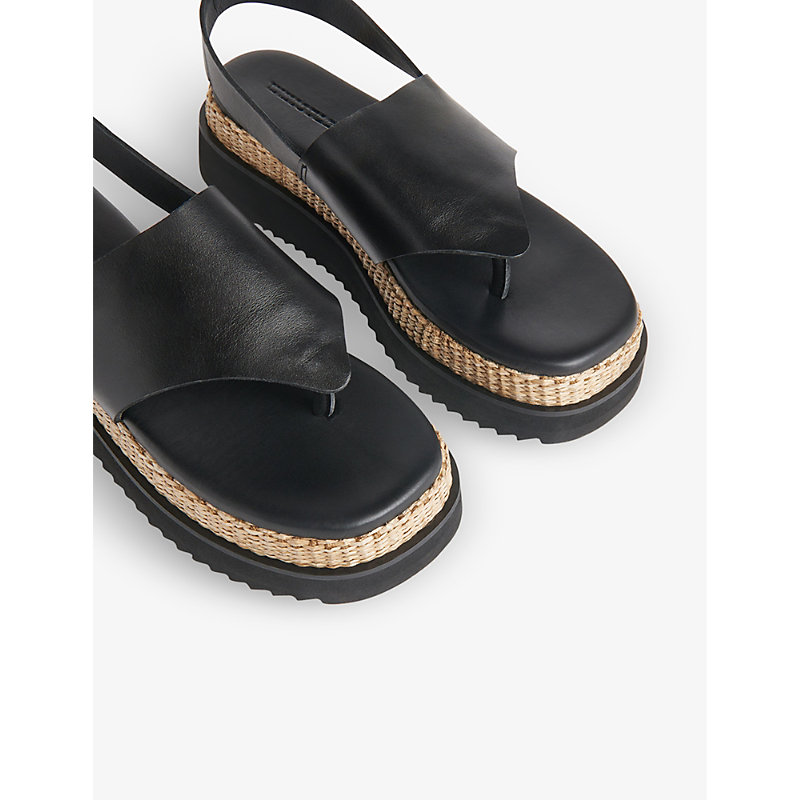 Shop Whistles Lia Raffia Leather Platform Sandals In Black