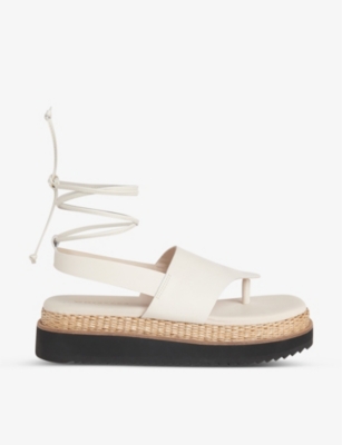 Whistles Womens White Lia Raffia Leather Platform Sandals