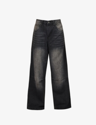 Jaded London Womens Washed Black Colossus Faded-wash Wide-leg Low