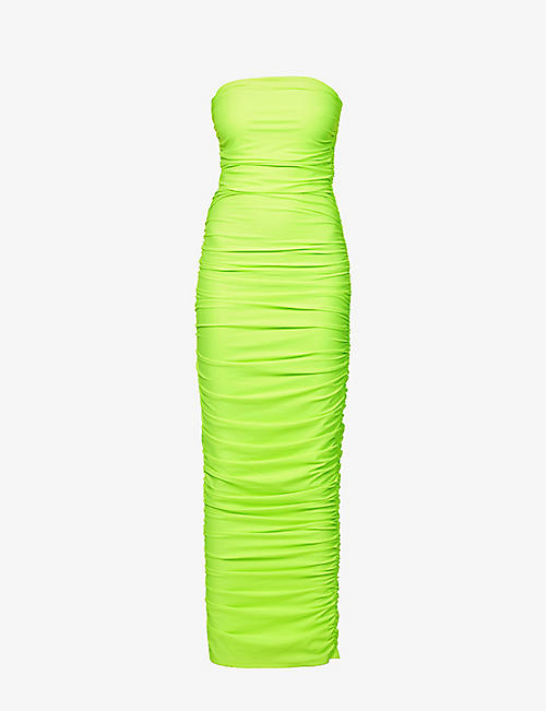 GOOD AMERICAN: Ruched strapless stretch-woven maxi dress