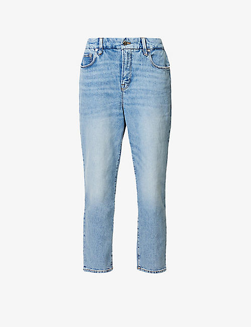 GOOD AMERICAN: Good Girlfriend Petite straight-leg mid-rise stretch-cotton and recycled-cotton blend denim jeans