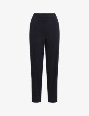 REISS REISS WOMEN'S BLACK THEO TAPER TAPERED-LEG, MID-RISE SIDE-STRIPE WOVEN TROUSERS,67667742