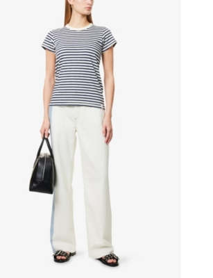 Rag & Bone Striped Short-sleeved Organic-cotton T-shirt In Blackmult