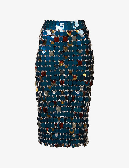 RABANNE: Mid-rise regular-fit embellished maxi skirt
