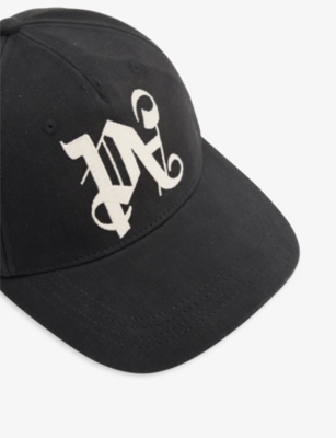 Shop Palm Angels Monogram-embroidered Cotton-twill Cap In Black Off White