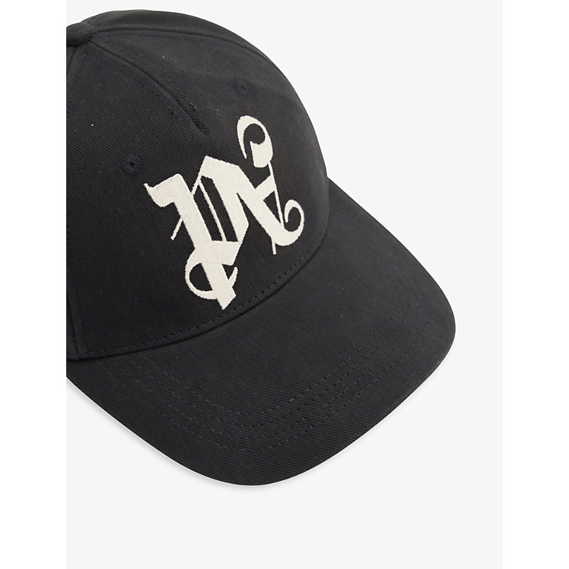 Shop Palm Angels Monogram-embroidered Cotton-twill Cap In Black Off White