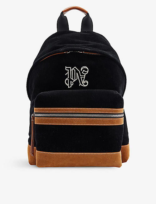 PALM ANGELS: Monogram-embroidered cotton-corduroy backpack