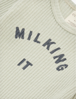 CLAUDE & CO: Milking It slogan-print cotton-blend baby grow  0-12 months