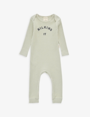 CLAUDE & CO: Milking It slogan-print cotton-blend baby grow  0-12 months