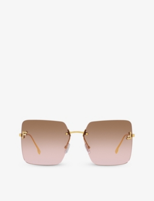 Fendi Womens Black Fe4082us Square-frame Metal Sunglasses