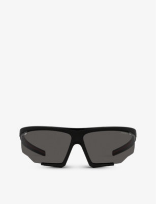 Prada Linea Rossa Womens Black Ps 07ys Irregular-frame Tinted-lens Nylon Sunglasses