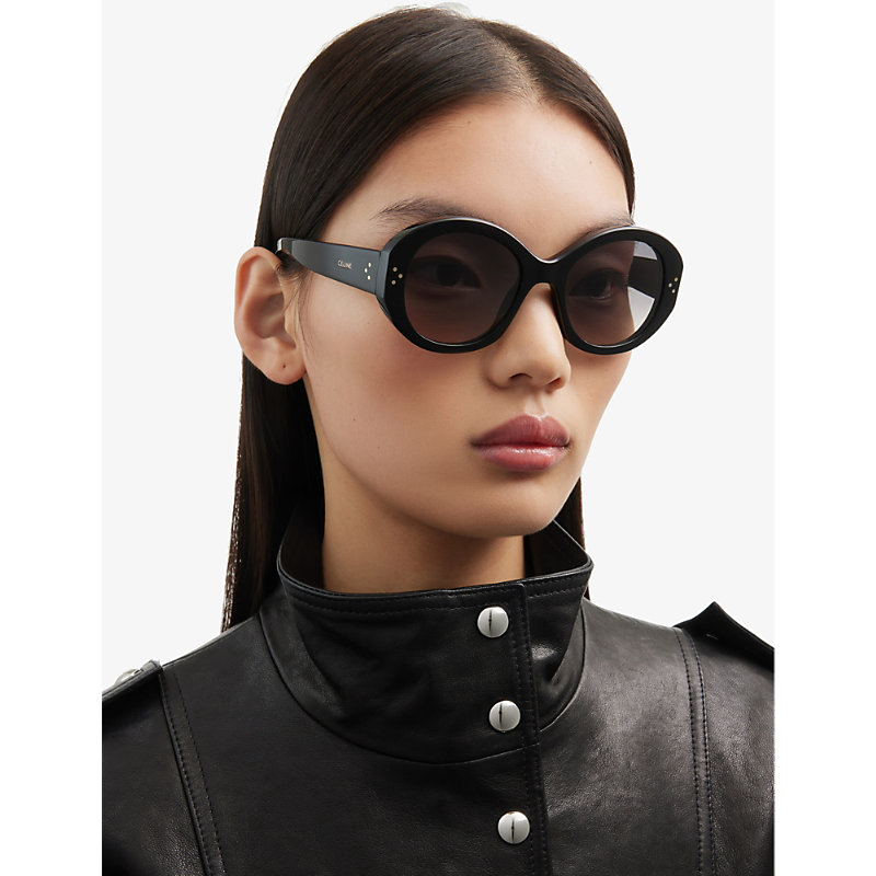 Shop Celine Women's Black Cl40240i Round-frame Acetate Sunglasses