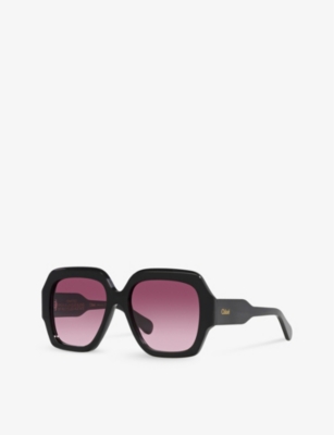 Shop Chloé Chloe Women's Black Ch0154s Square-frame Acetate Sunglasses