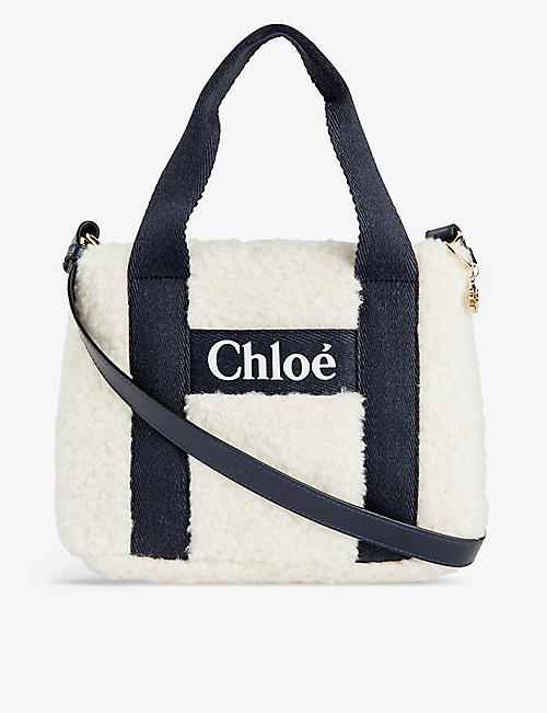 CHLOE: Kid's brand-print double-handle faux-fur cross-body bag