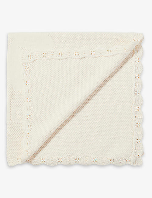 CHLOE: Floral-embroidered logo-print cotton and wool-blend blanket