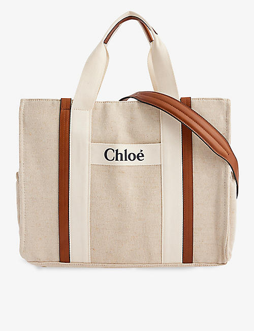 CHLOE：品牌印花黄麻棉混纺婴儿妈咪包